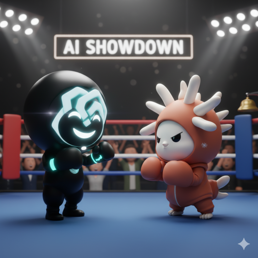 Two pixar looking caricature's of Chatgpt and Claude in a boxing ring
